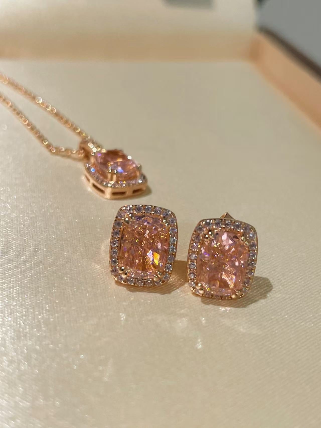 Romantic Cushion Cut Synthetic Pink Diamond Sugar Cube Stud Earrings - floysun