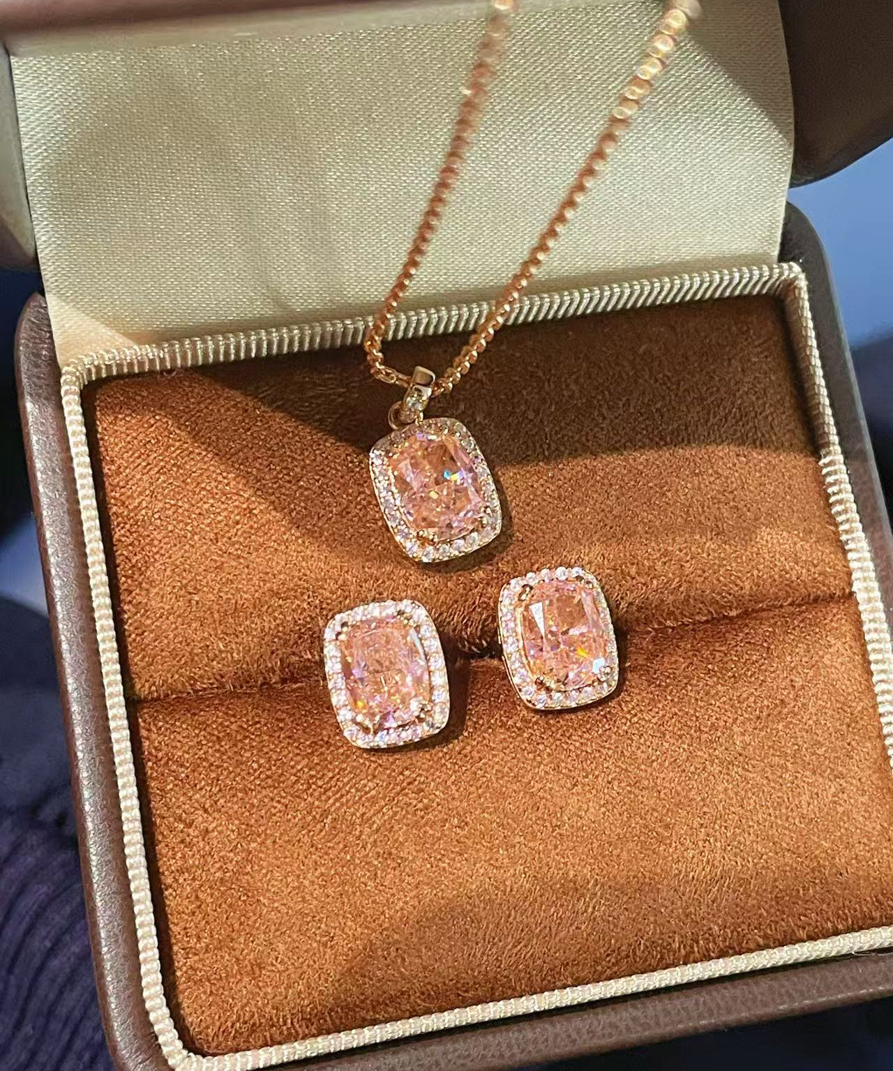 Romantic Cushion Cut Synthetic Pink Diamond Sugar Cube Stud Earrings - floysun