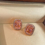 Romantic Cushion Cut Synthetic Pink Diamond Sugar Cube Stud Earrings - floysun