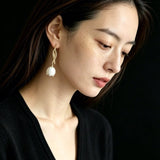 Romantic Enamel Tulip Drop Earrings - Vintage 18K Gold Floral Dangle Studs - floysun