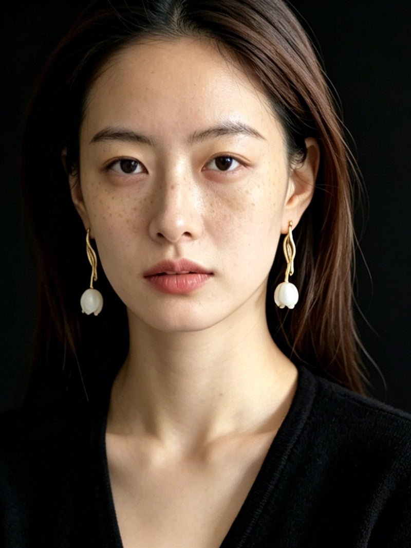 Romantic Enamel Tulip Drop Earrings - Vintage 18K Gold Floral Dangle Studs - floysun