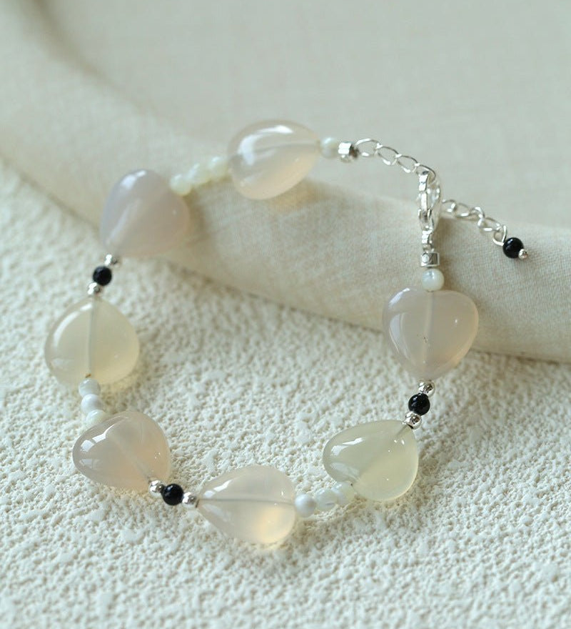 Romantic Heart - Shaped White Agate Beaded Bracelet - floysun