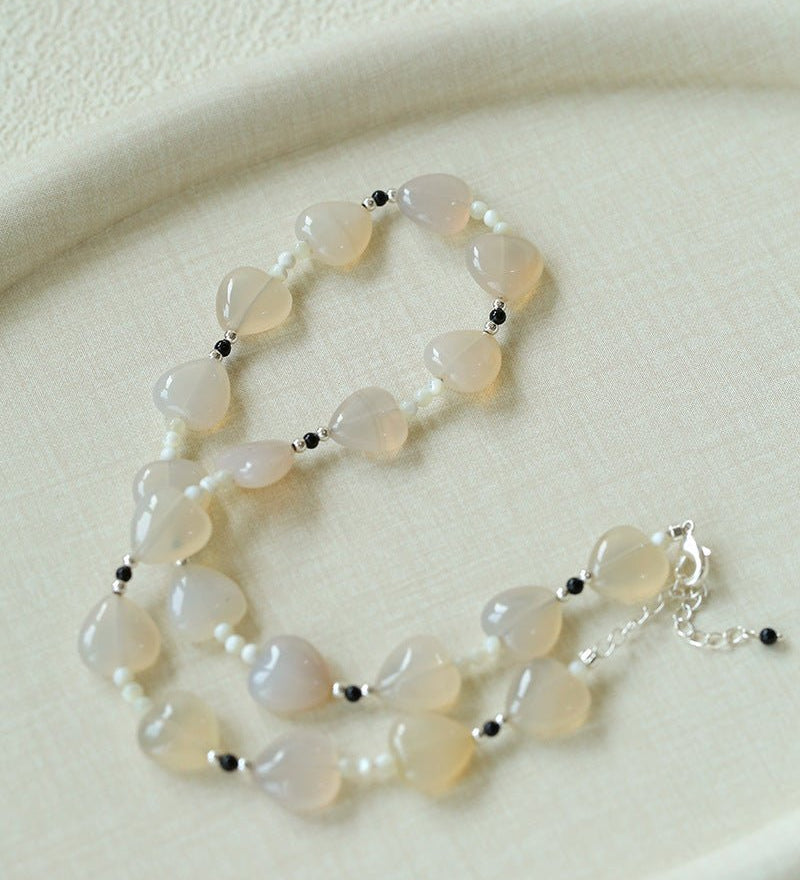 Romantic Heart - Shaped White Agate Beaded Necklace - floysun