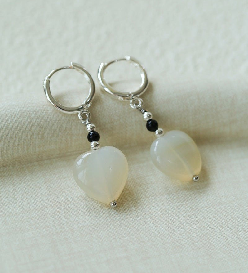 Romantic Heart - Shaped White Agate Dangle Earrings - floysun
