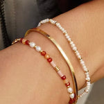 Romantic Micro Pearl Beaded Bracelet - Delicate 18K Gold Faceted Chain Bangle - floysun