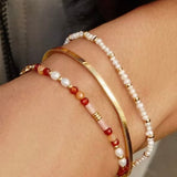 Romantic Micro Pearl Beaded Bracelet - Delicate 18K Gold Faceted Chain Bangle - floysun
