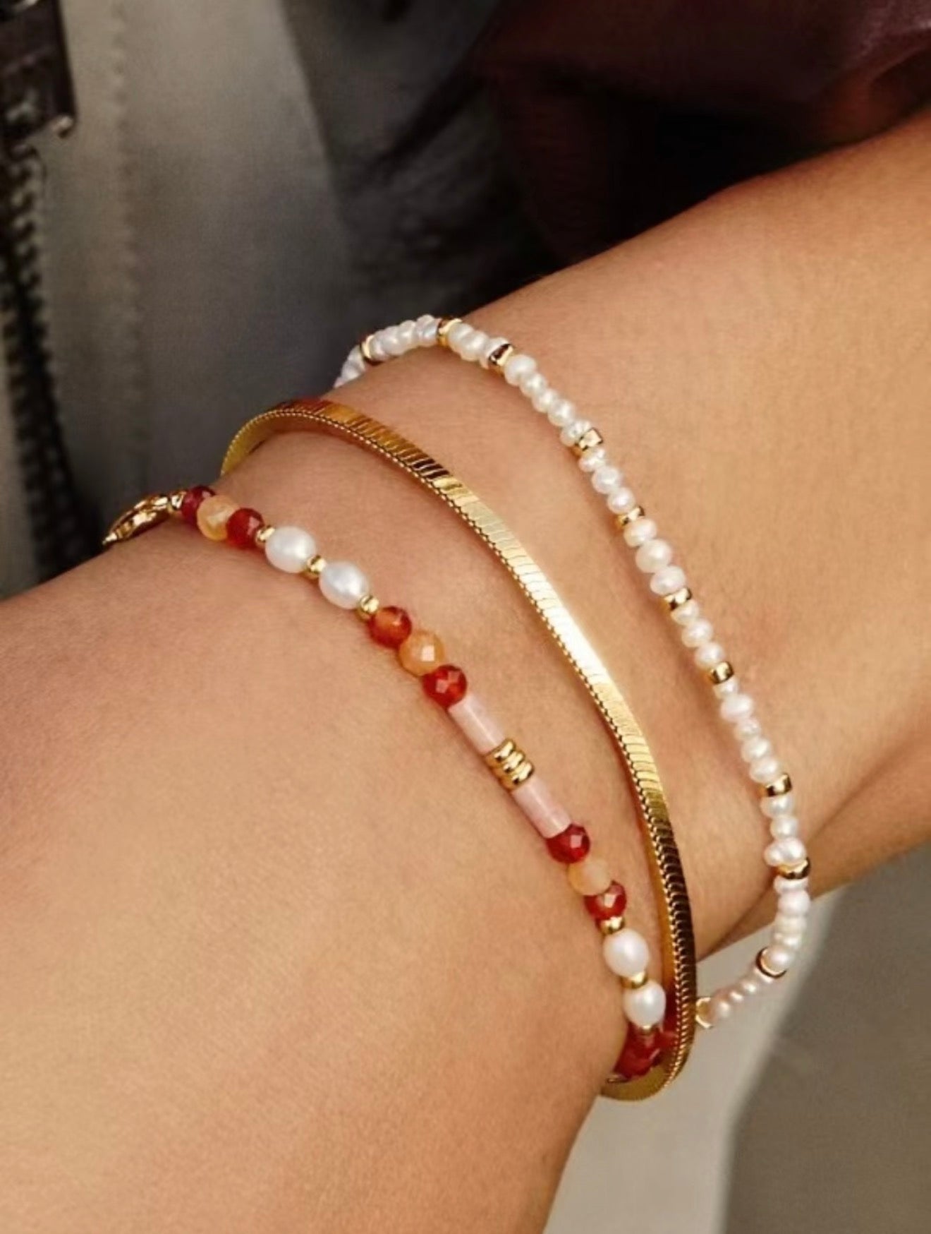 Romantic Micro Pearl Beaded Bracelet - Delicate 18K Gold Faceted Chain Bangle - floysun