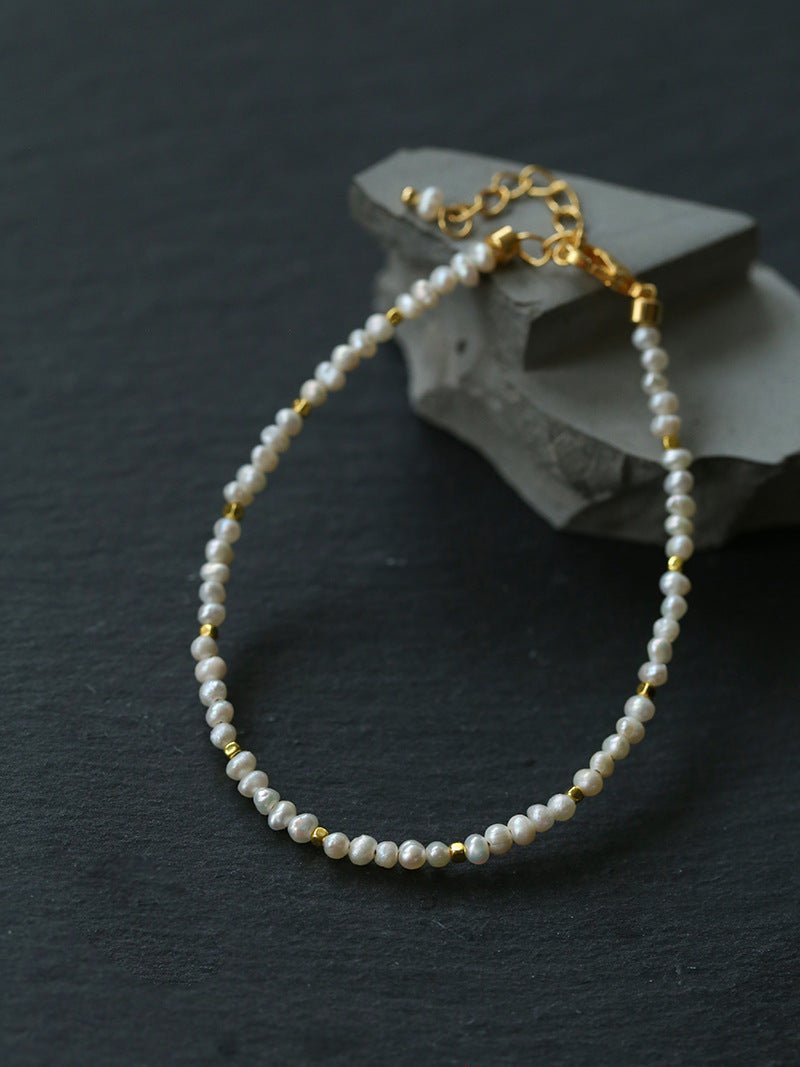 Romantic Micro Pearl Beaded Bracelet - Delicate 18K Gold Faceted Chain Bangle - floysun