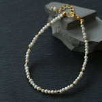 Romantic Micro Pearl Beaded Bracelet - Delicate 18K Gold Faceted Chain Bangle - floysun