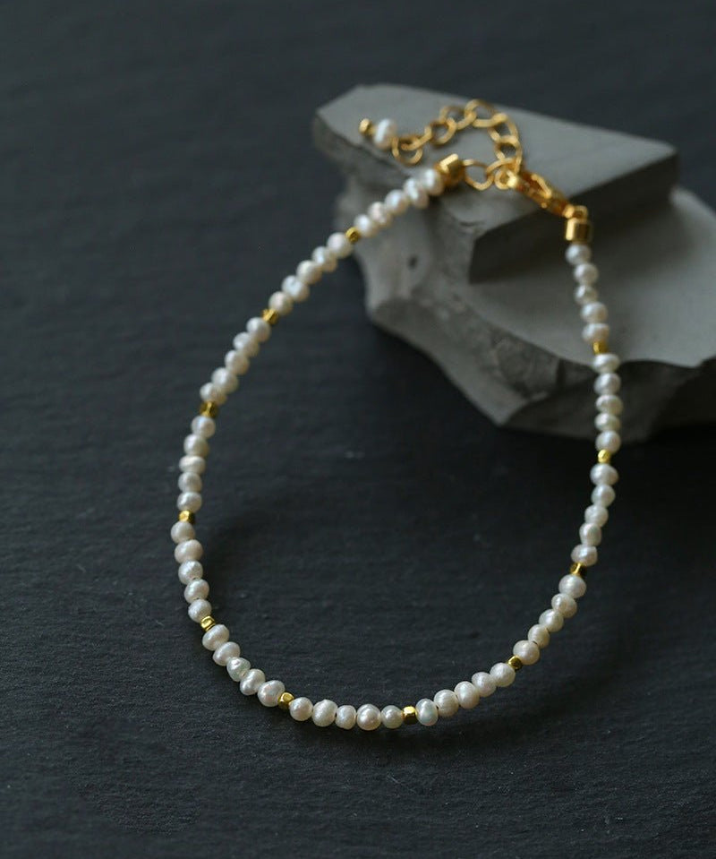 Romantic Micro Pearl Beaded Bracelet - Delicate 18K Gold Faceted Chain Bangle - floysun