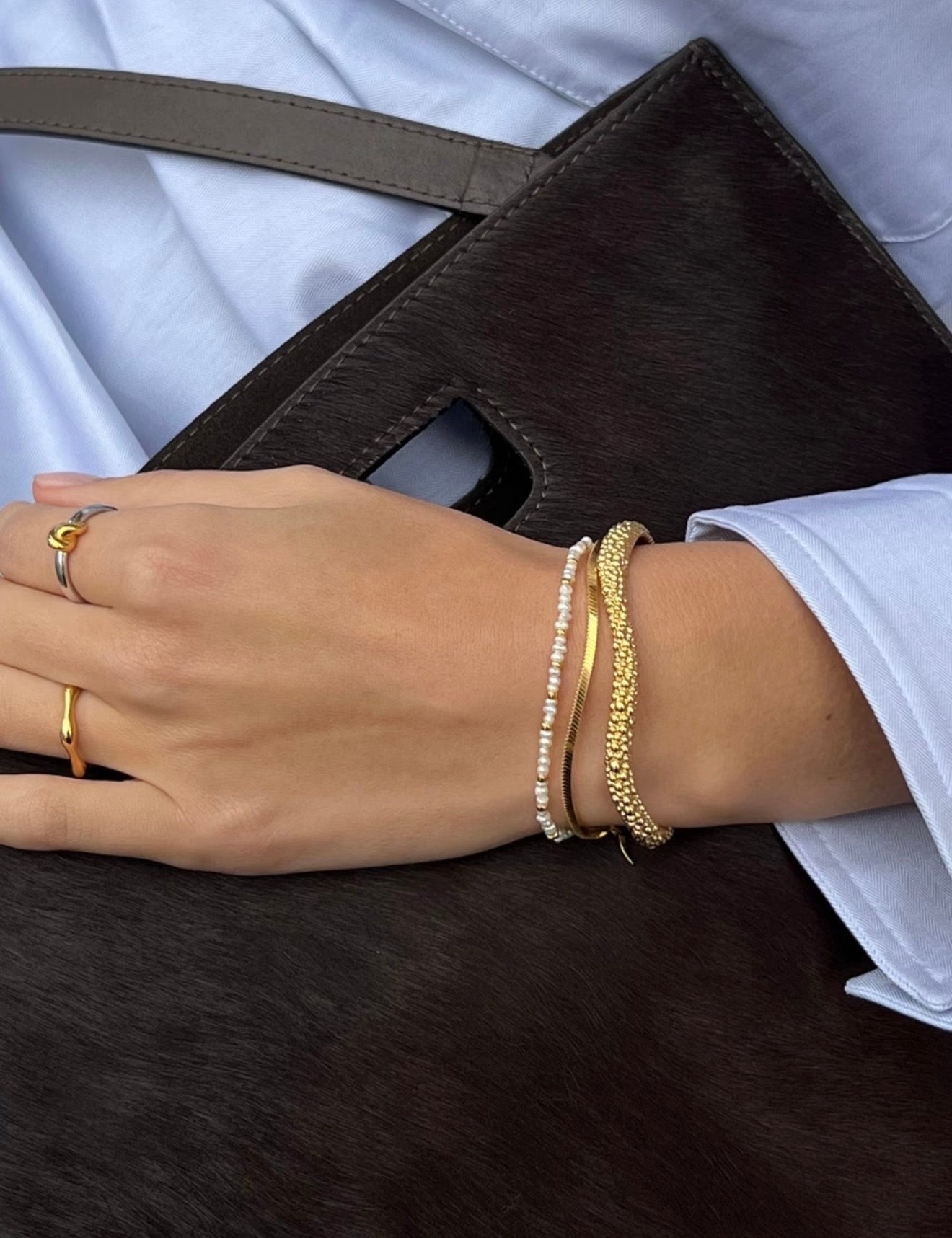Romantic Micro Pearl Beaded Bracelet - Delicate 18K Gold Faceted Chain Bangle - floysun