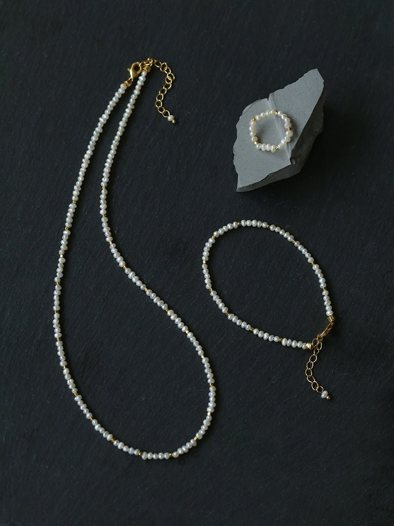 Romantic Micro Pearl Beaded Bracelet - Delicate 18K Gold Faceted Chain Bangle - floysun
