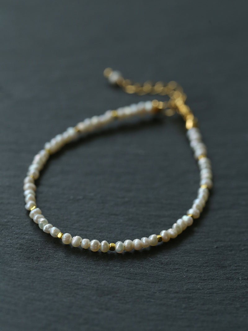 Romantic Micro Pearl Beaded Bracelet - Delicate 18K Gold Faceted Chain Bangle - floysun