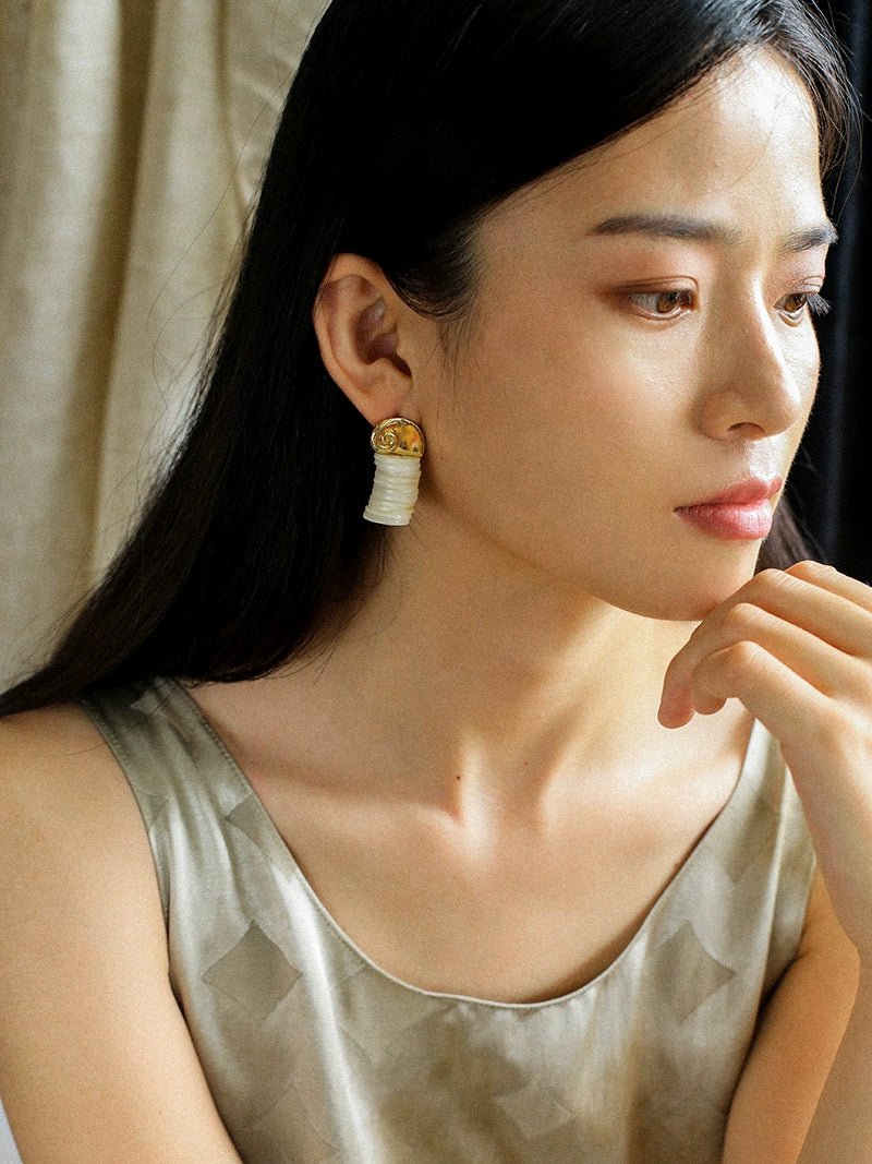 Romantic Ocean White Shell Conch Earrings - floysun