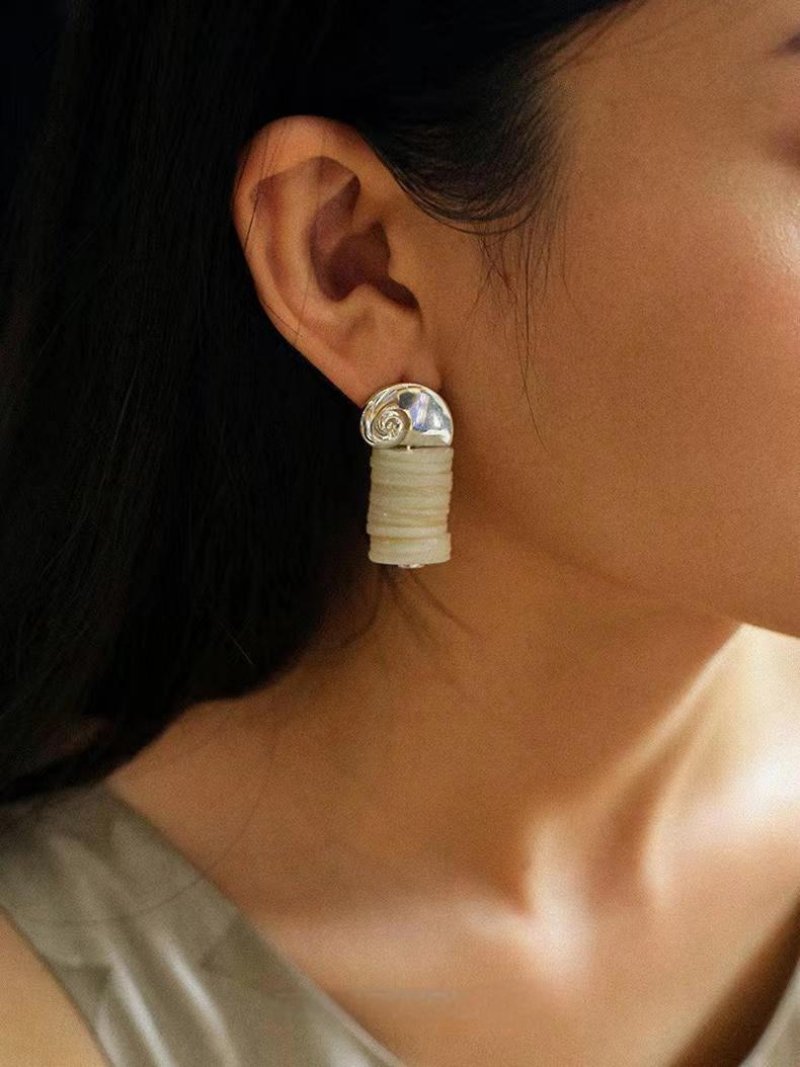 Romantic Ocean White Shell Conch Earrings - floysun