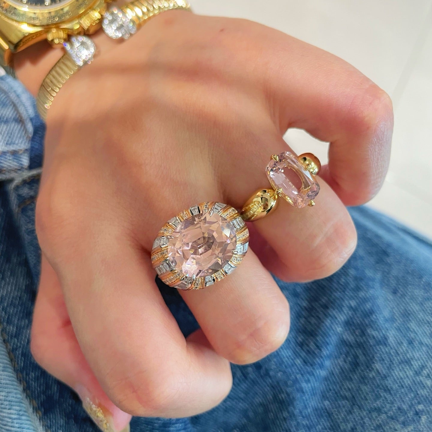 Romantic Pink Padparadscha Striped Ring - floysun