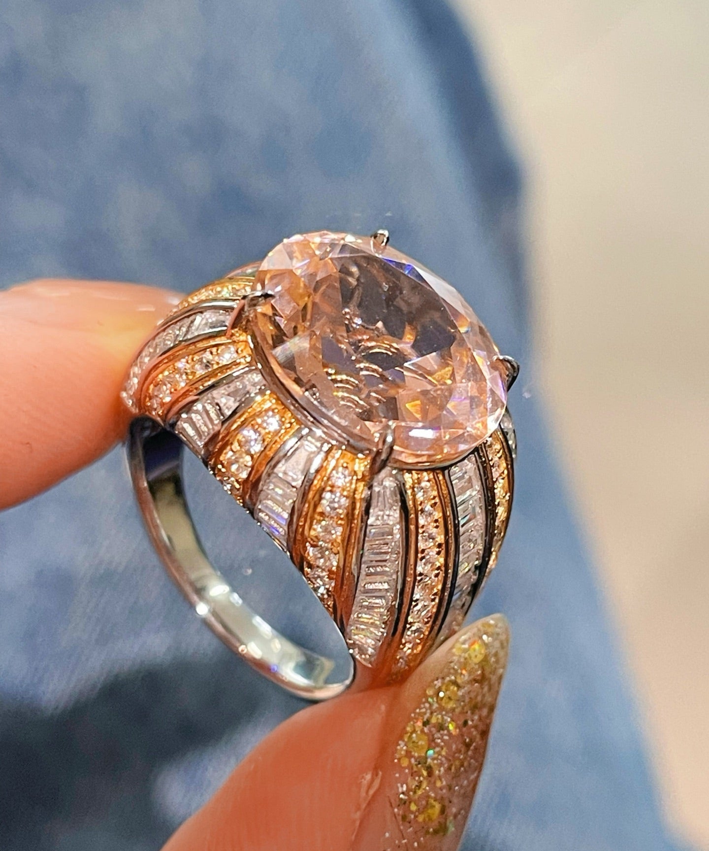 Romantic Pink Padparadscha Striped Ring - floysun
