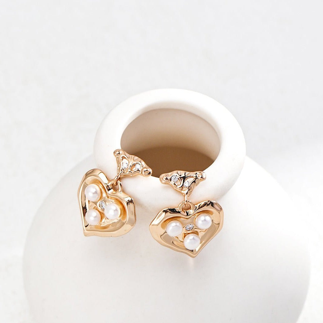 Romantic Poker Heart Golden Pearl Earrings - floysun