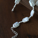 Romantic Square Baroque Pearl Bracelet - Dainty Hand - Strung Iridescent Luster Bangle - floysun