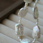 Romantic Square Baroque Pearl Bracelet - Dainty Hand - Strung Iridescent Luster Bangle - floysun