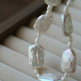 Romantic Square Baroque Pearl Bracelet - Dainty Hand - Strung Iridescent Luster Bangle - floysun