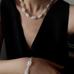 Romantic Square Baroque Pearl Bracelet - Dainty Hand - Strung Iridescent Luster Bangle - floysun