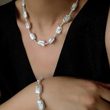 Romantic Square Baroque Pearl Bracelet - Dainty Hand - Strung Iridescent Luster Bangle - floysun