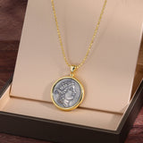 Rome Dionysus Ancient Coin Pendant Necklace - floysun