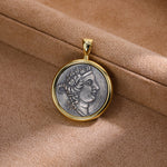 Rome Dionysus Ancient Coin Pendant Necklace - floysun