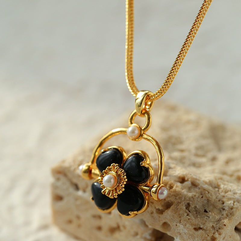Rose Quartz Black Agate Clover Necklaces - floysun