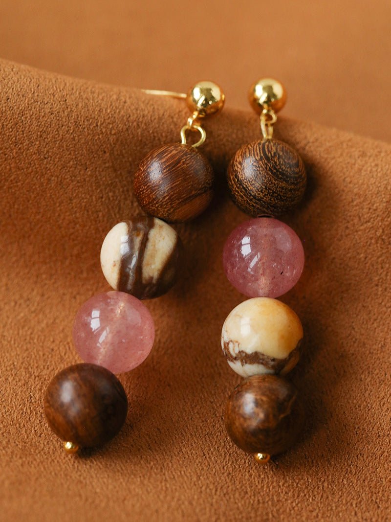 Rose Valley Natural Stone & Wood Beaded Drop Earrings - floysun