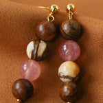 Rose Valley Natural Stone & Wood Beaded Drop Earrings - floysun