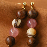 Rose Valley Natural Stone & Wood Beaded Drop Earrings - floysun