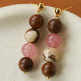 Rose Valley Natural Stone & Wood Beaded Drop Earrings - floysun