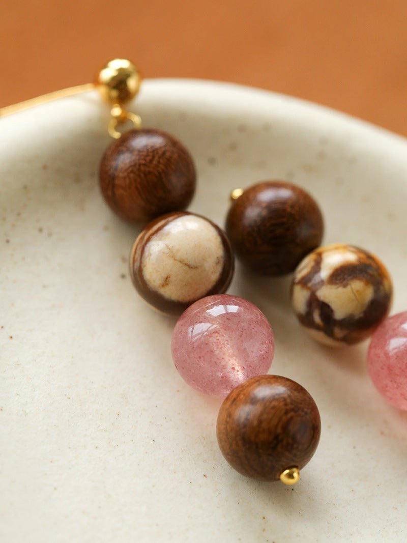 Rose Valley Natural Stone & Wood Beaded Drop Earrings - floysun