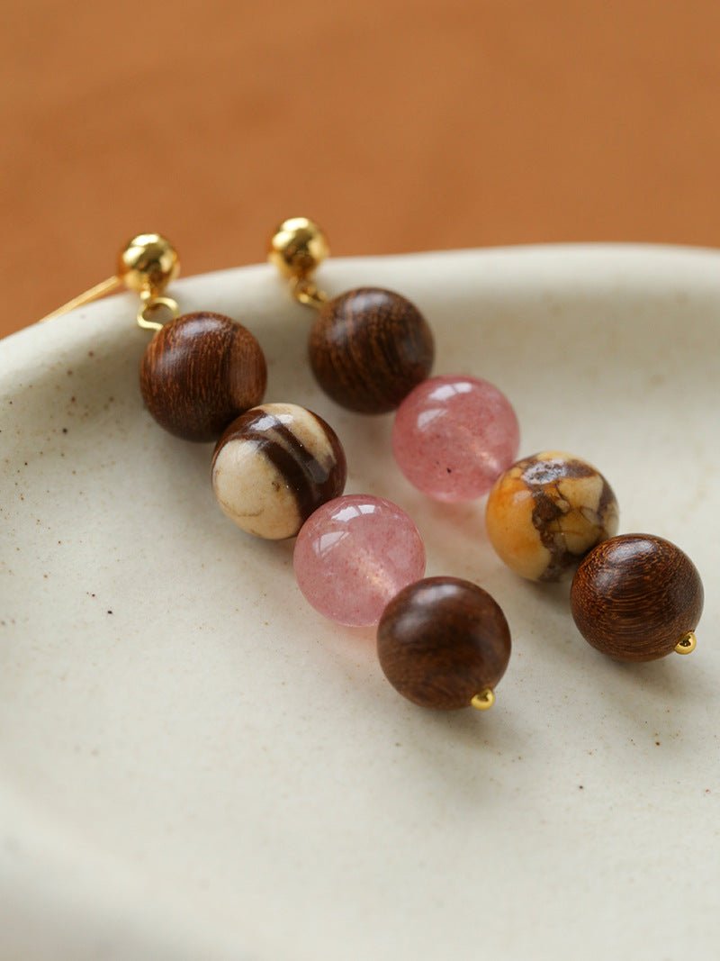 Rose Valley Natural Stone & Wood Beaded Drop Earrings - floysun