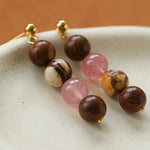 Rose Valley Natural Stone & Wood Beaded Drop Earrings - floysun
