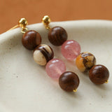 Rose Valley Natural Stone & Wood Beaded Drop Earrings - floysun