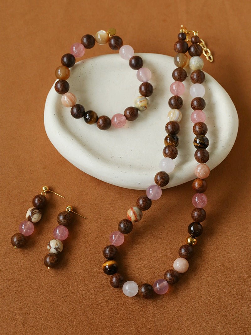 Rose Valley Natural Stone & Wood Beaded Necklace - floysun