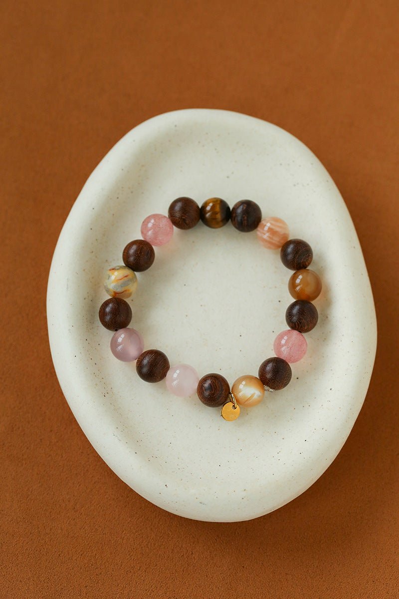Rose Valley Strawberry Quartz & Wood Beaded Bracelet - floysun