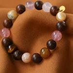 Rose Valley Strawberry Quartz & Wood Beaded Bracelet - floysun