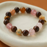 Rose Valley Strawberry Quartz & Wood Beaded Bracelet - floysun