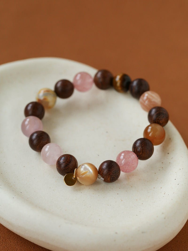 Rose Valley Strawberry Quartz & Wood Beaded Bracelet - floysun
