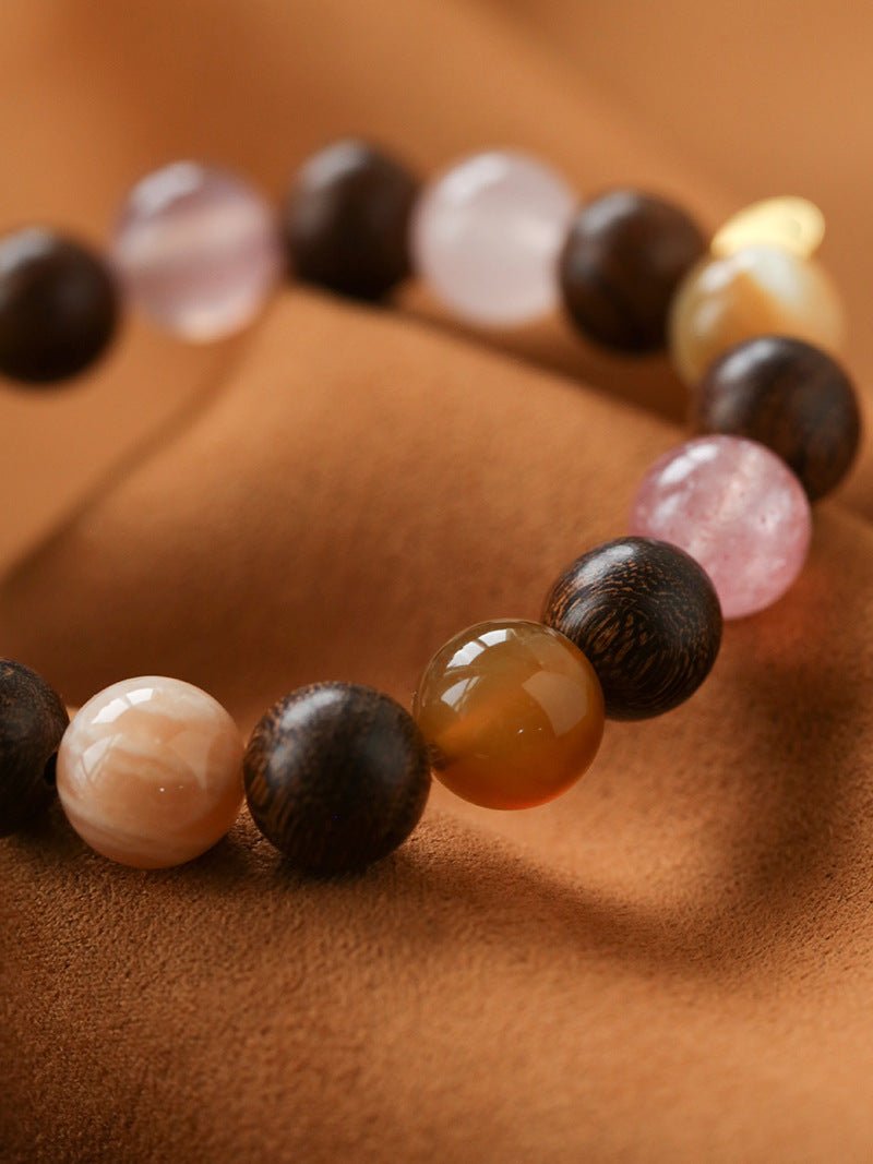 Rose Valley Strawberry Quartz & Wood Beaded Bracelet - floysun