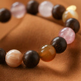 Rose Valley Strawberry Quartz & Wood Beaded Bracelet - floysun