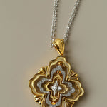 Rotating Four - Leaf Clover Necklace – Dual - Tone Gold & Silver with Pave Diamonds - floysun