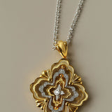 Rotating Four - Leaf Clover Necklace – Dual - Tone Gold & Silver with Pave Diamonds - floysun