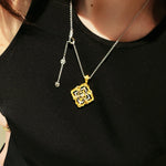 Rotating Four - Leaf Clover Necklace – Dual - Tone Gold & Silver with Pave Diamonds - floysun