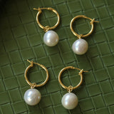 Round Baroque Pearl Drop Hoop Earrings - floysun