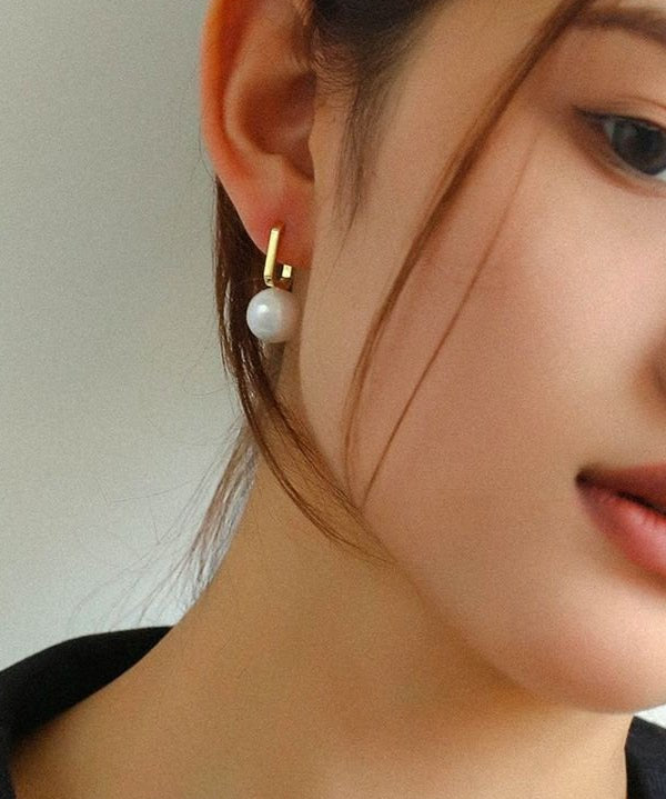Round Baroque Pearl Square Hoops Earrings - floysun